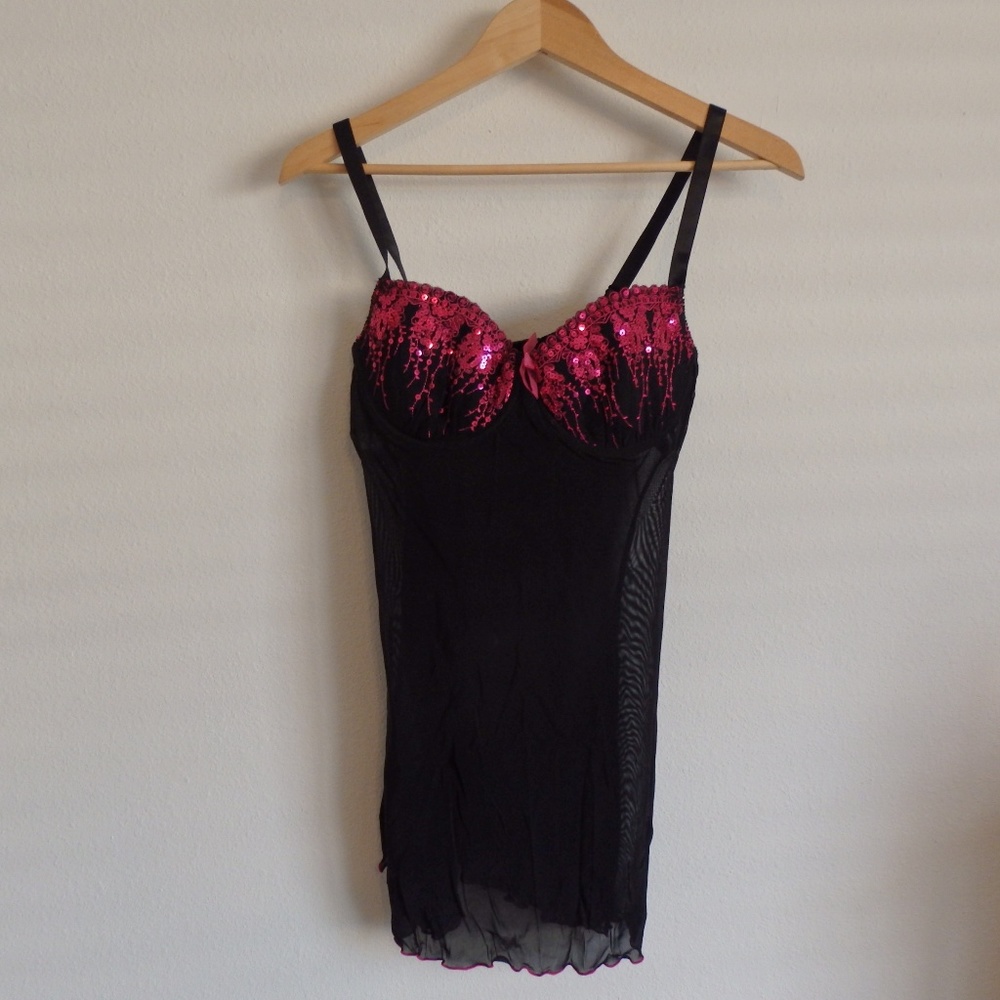 Black Fuchsia Pink Sequence Lingerie w/ Underwire